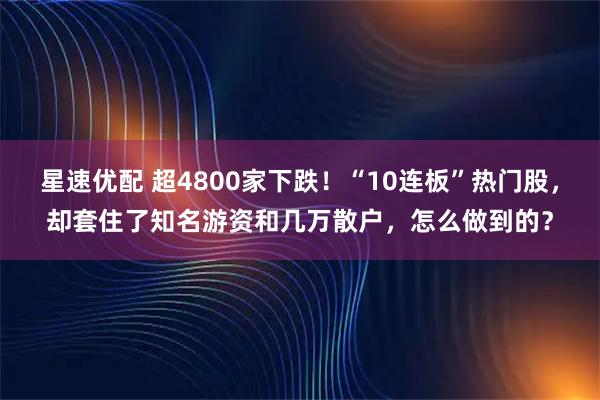 星速优配 超4800家下跌！“10连板”热门股，却套住了知名游资和几万散户，怎么做到的？