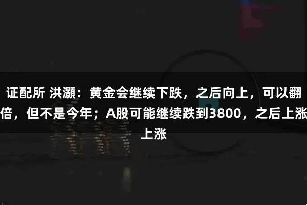 证配所 洪灝：黄金会继续下跌，之后向上，可以翻倍，但不是今年；A股可能继续跌到3800，之后上涨